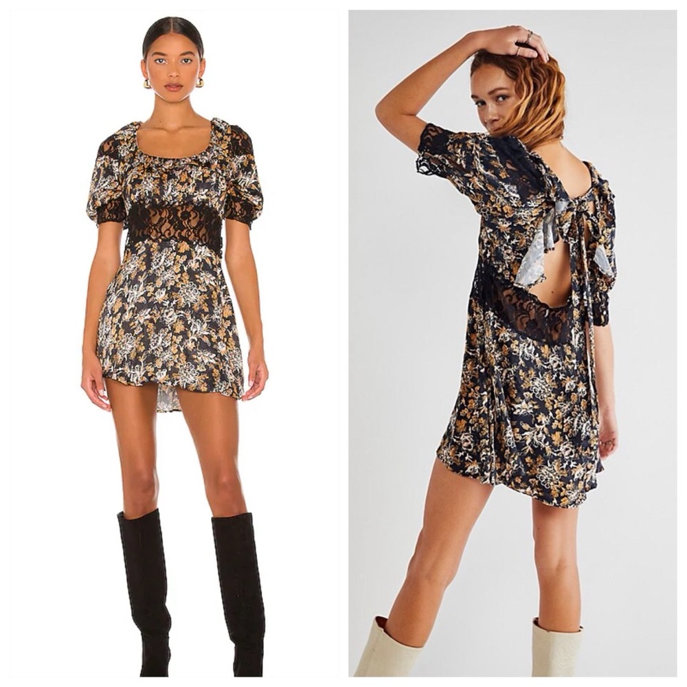 Free People Lucie Mini Dress / Floral Lace Mini Dress / Size 8